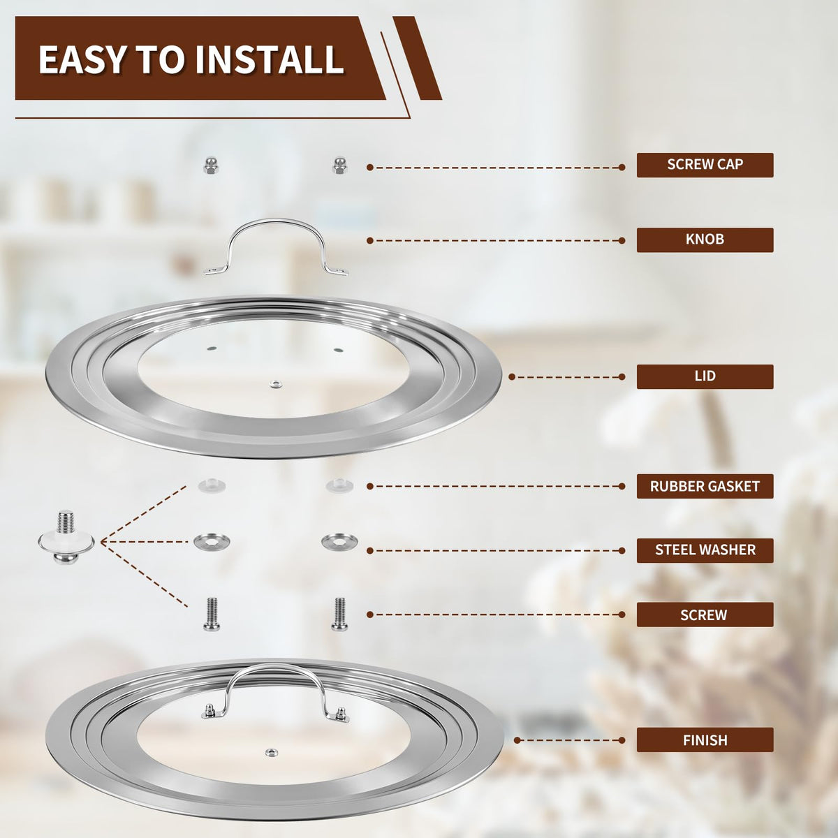 15 Inch Universal Lid for Pots Pans and Skillets, Stainless Steel Tempered Glass Z584