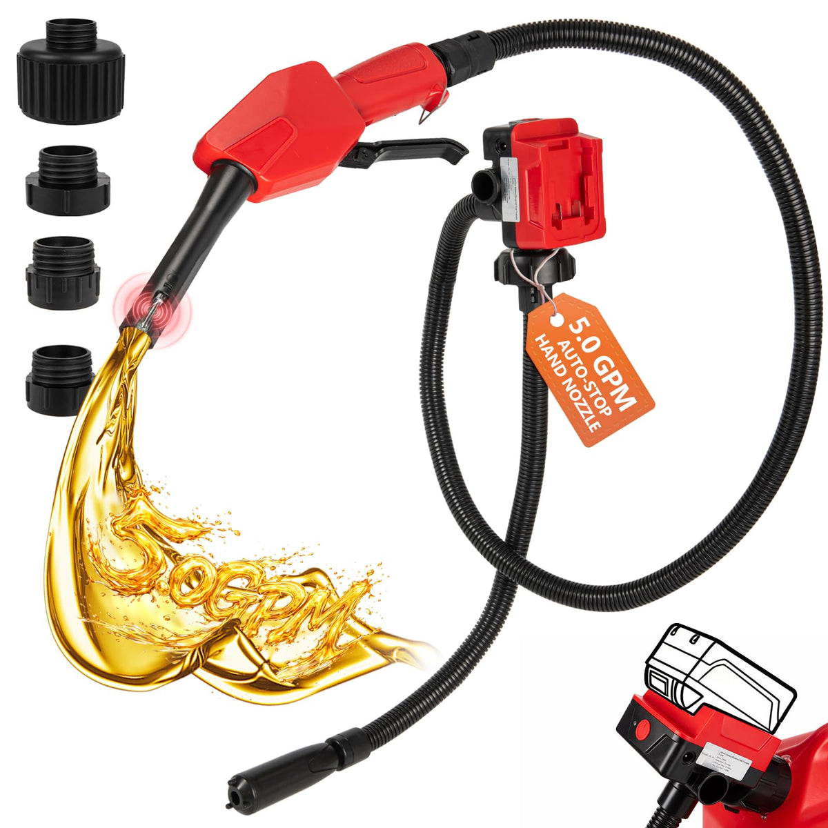 Cordless Gas Pump with Auto-Stop & Hand Nozzle, 51" Hose B26016