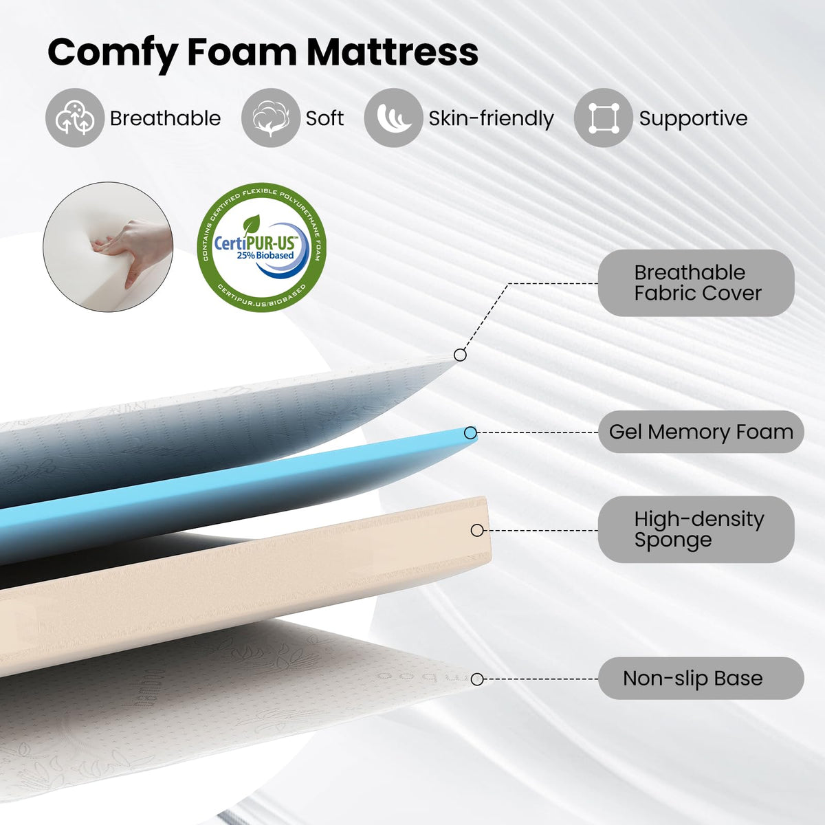 Twin Folding Bed with Memory Foam Mattress H157