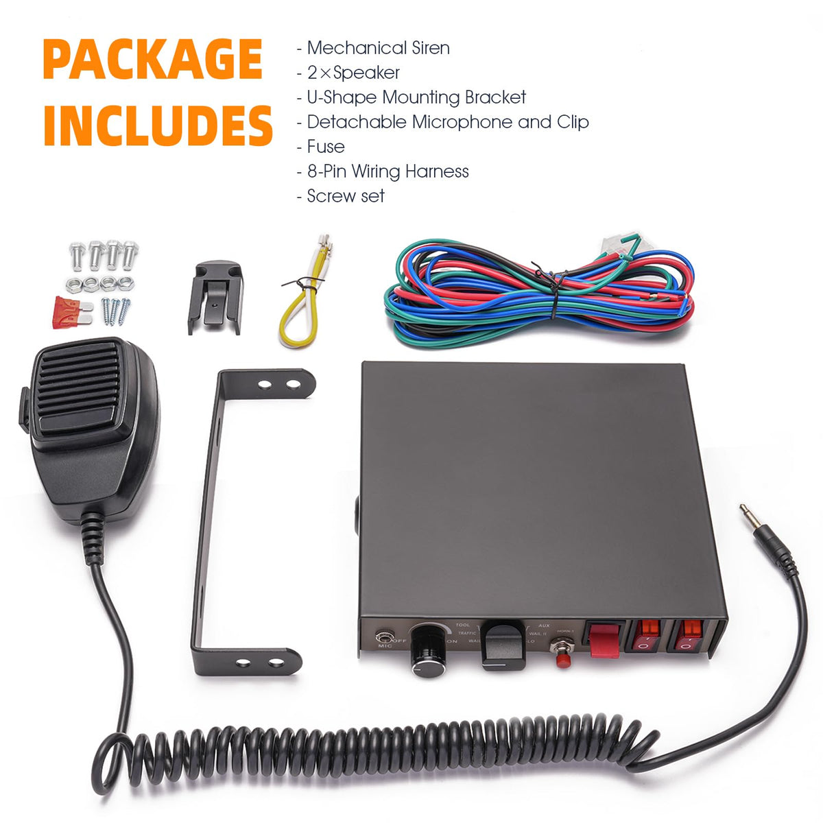 12V 400W 9 Tones Warning Emergency Siren PA System with Handheld Microphone K772928