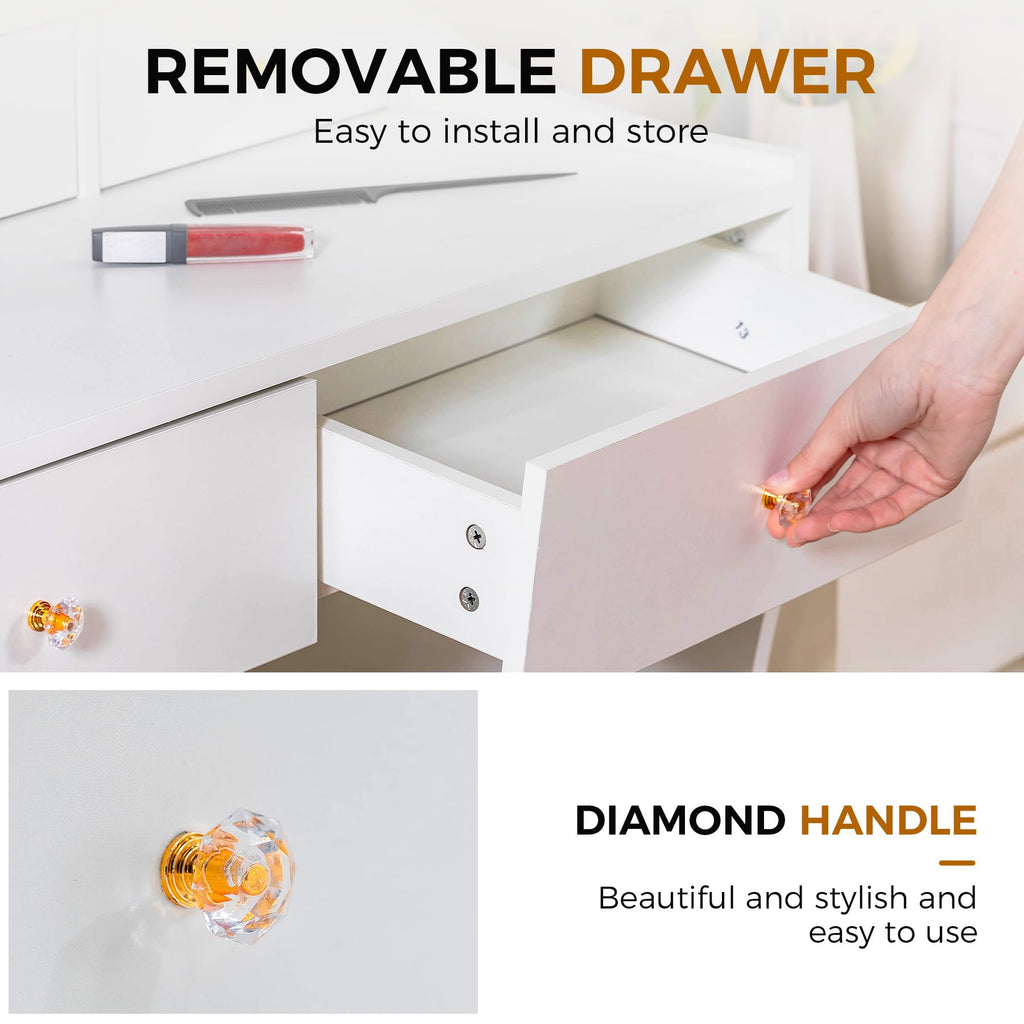 White Vanity Desk with LED Lights Mirror and 5 Drawers M4136