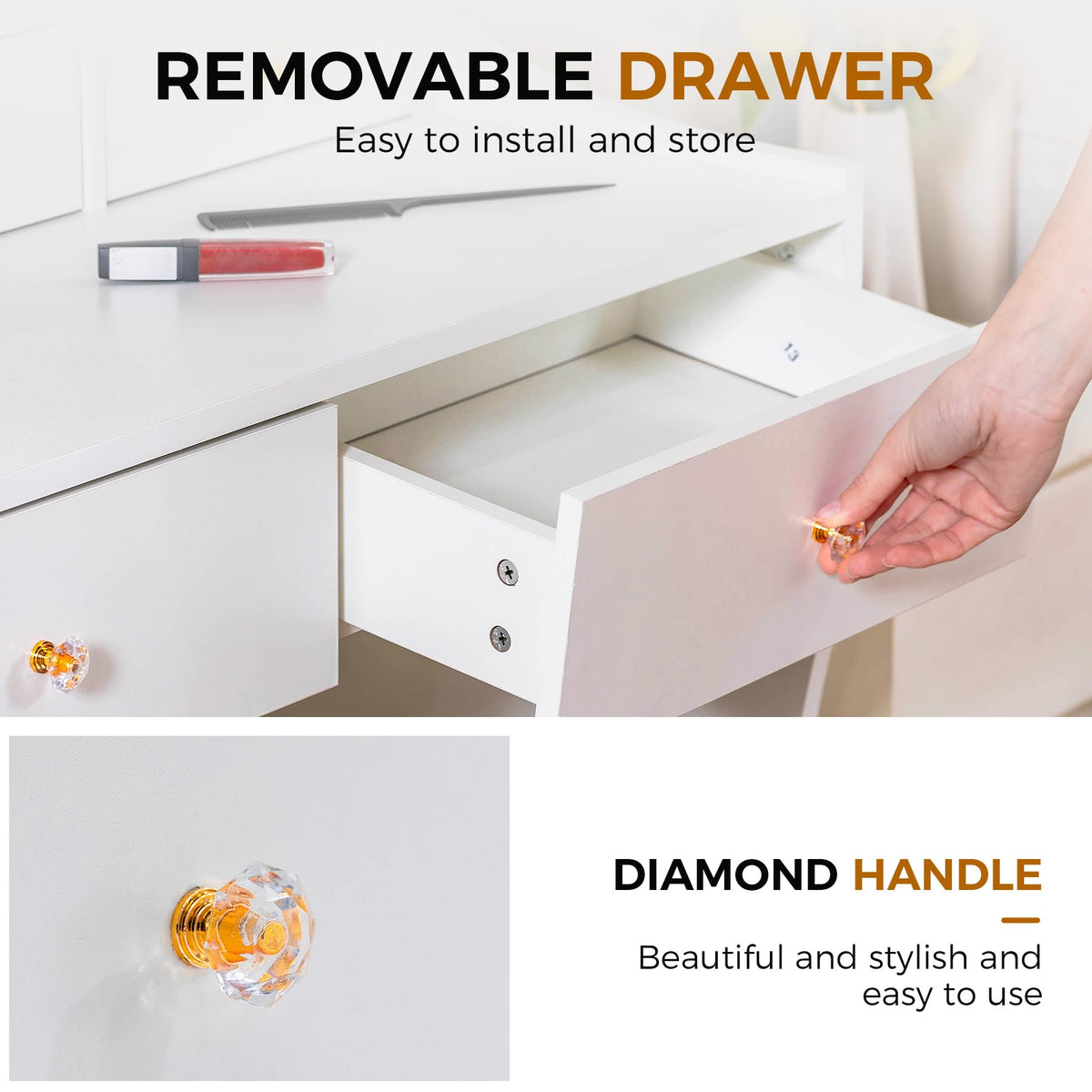 White Vanity Desk with LED Lights Mirror and 5 Drawers M4136