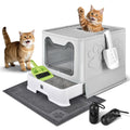 Covered Cat Litter Box, Extra Large Drawer Design with Dual Entry,Pale Grey Y418983
