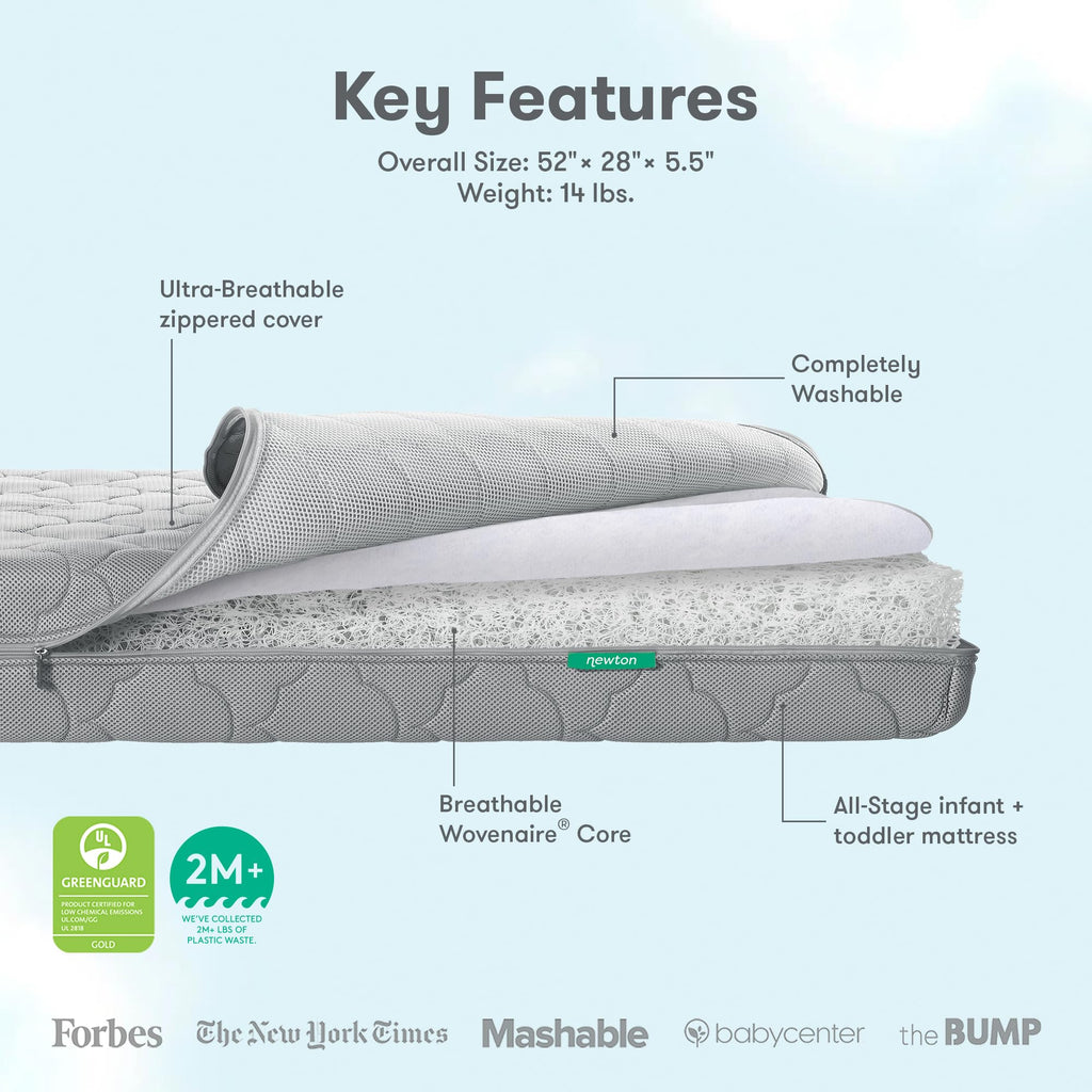 Grey Breathable Washable Crib Mattress & Toddler Bed P984
