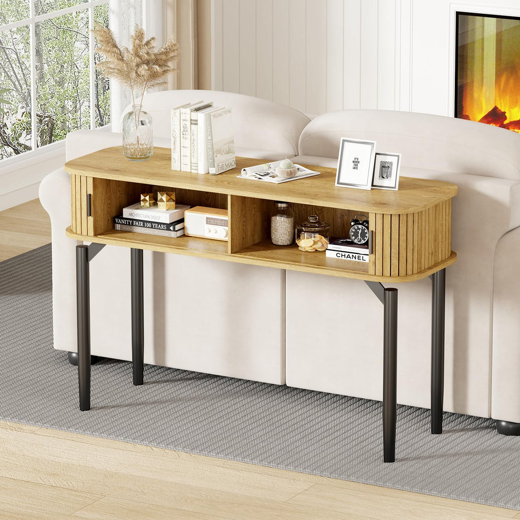 47" Fluted Narrow Console Table with 2 Drawers & Sliding Door Y398774