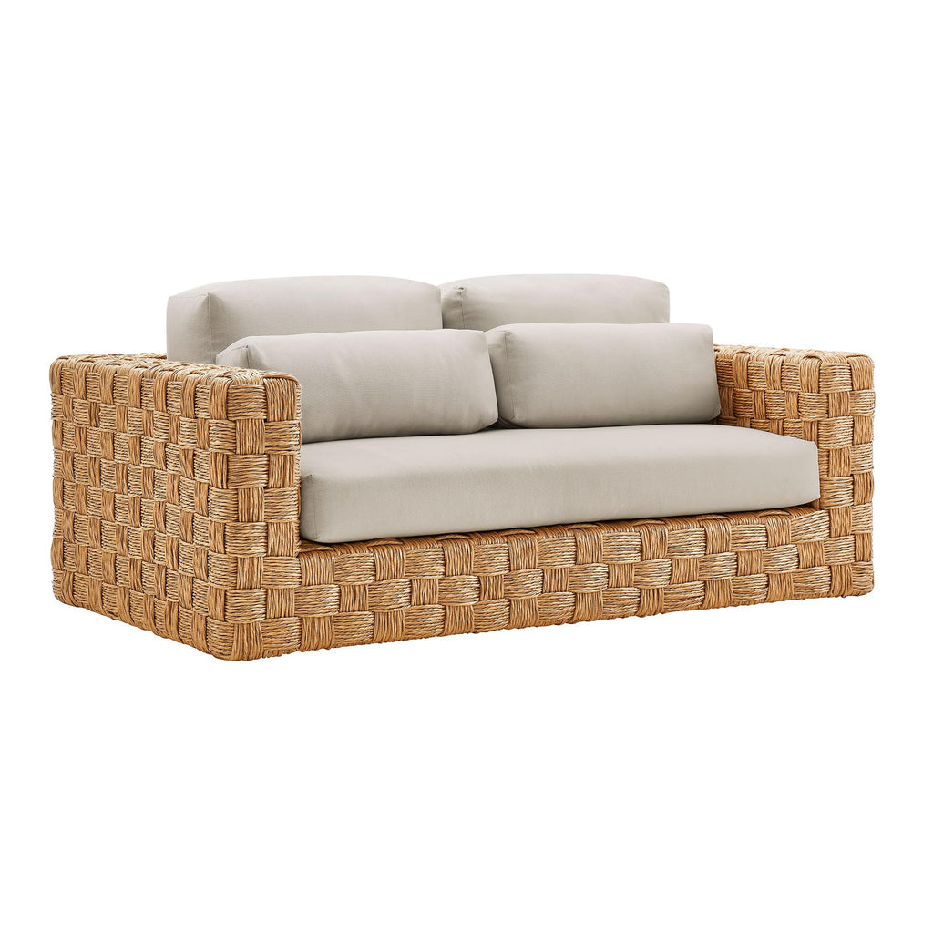 Natural Light Gray Wicker Rattan Outdoor Loveseat with Cushions N6336