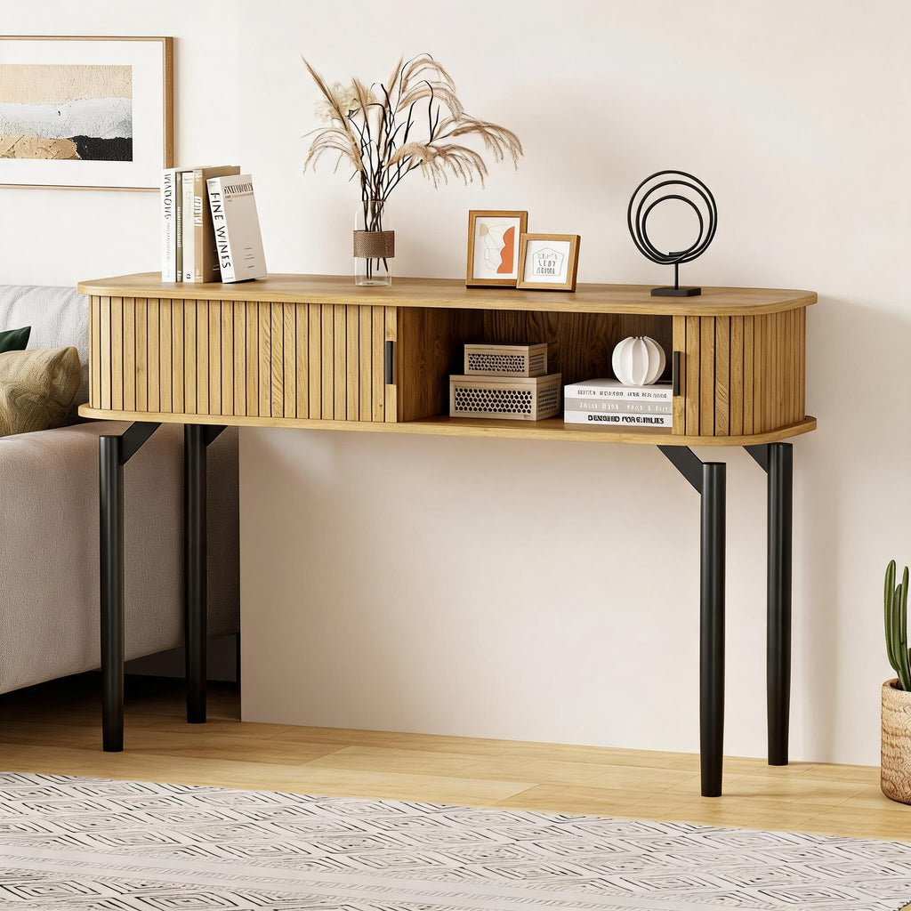 47" Fluted Narrow Console Table with 2 Drawers & Sliding Door Y398774