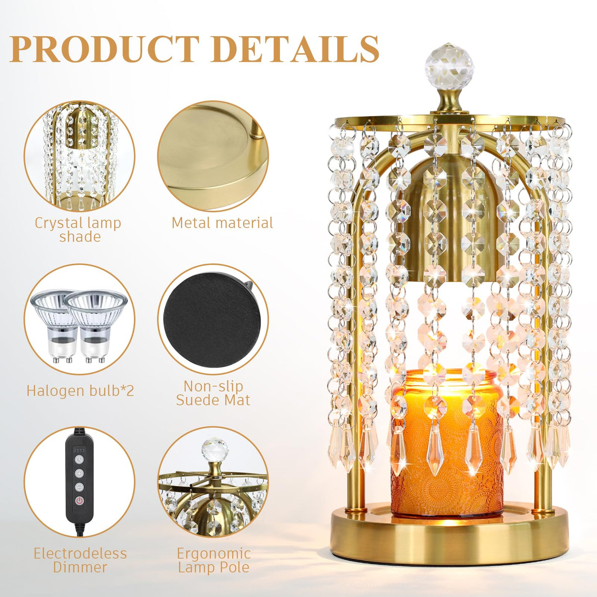 Gold Candle Warmer Lamp with Timer and Dimmer X18765