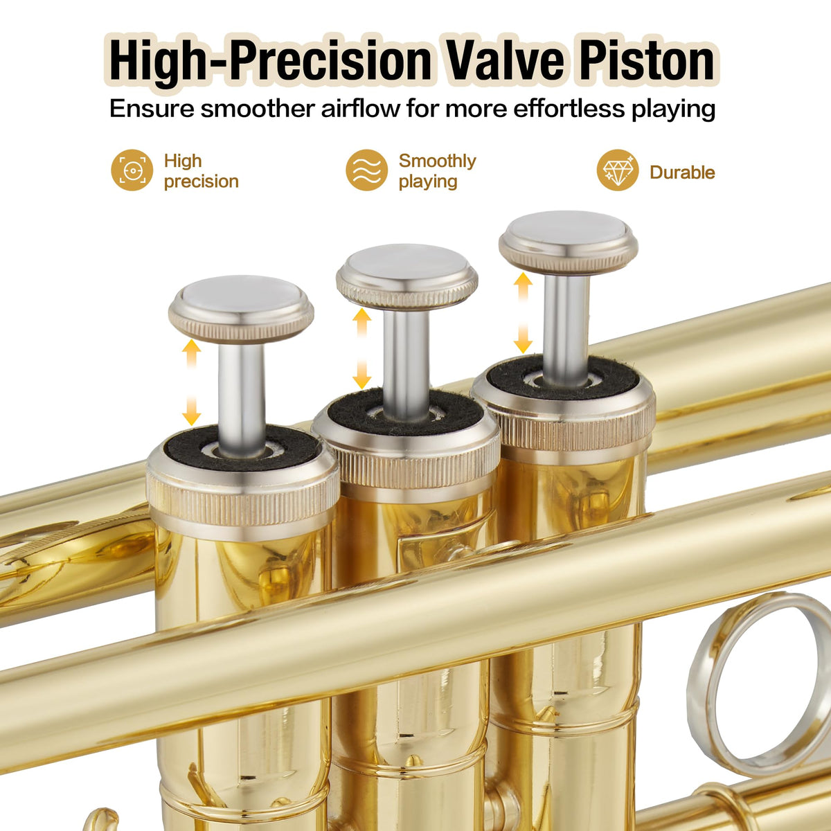 Brass Standard Trumpets with Bag, Mouthpiece, Strap, Gloves, Cleaning Cloth, Trumpet Oil X606560