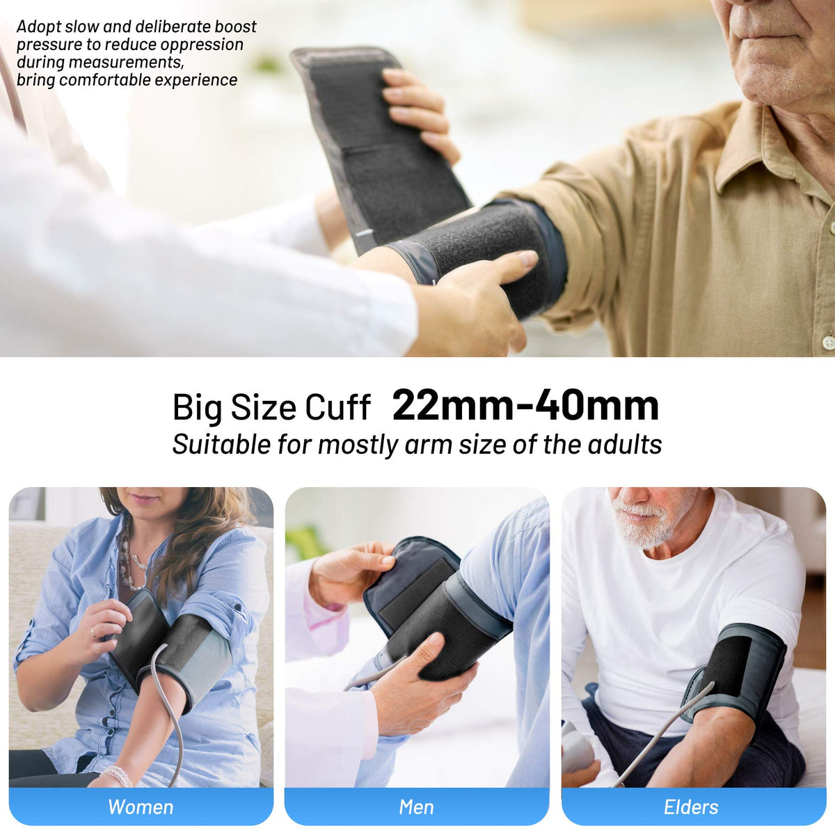 Black Upper Arm Blood Pressure Monitor with Adjustable Arm Cuff and Large Display F636
