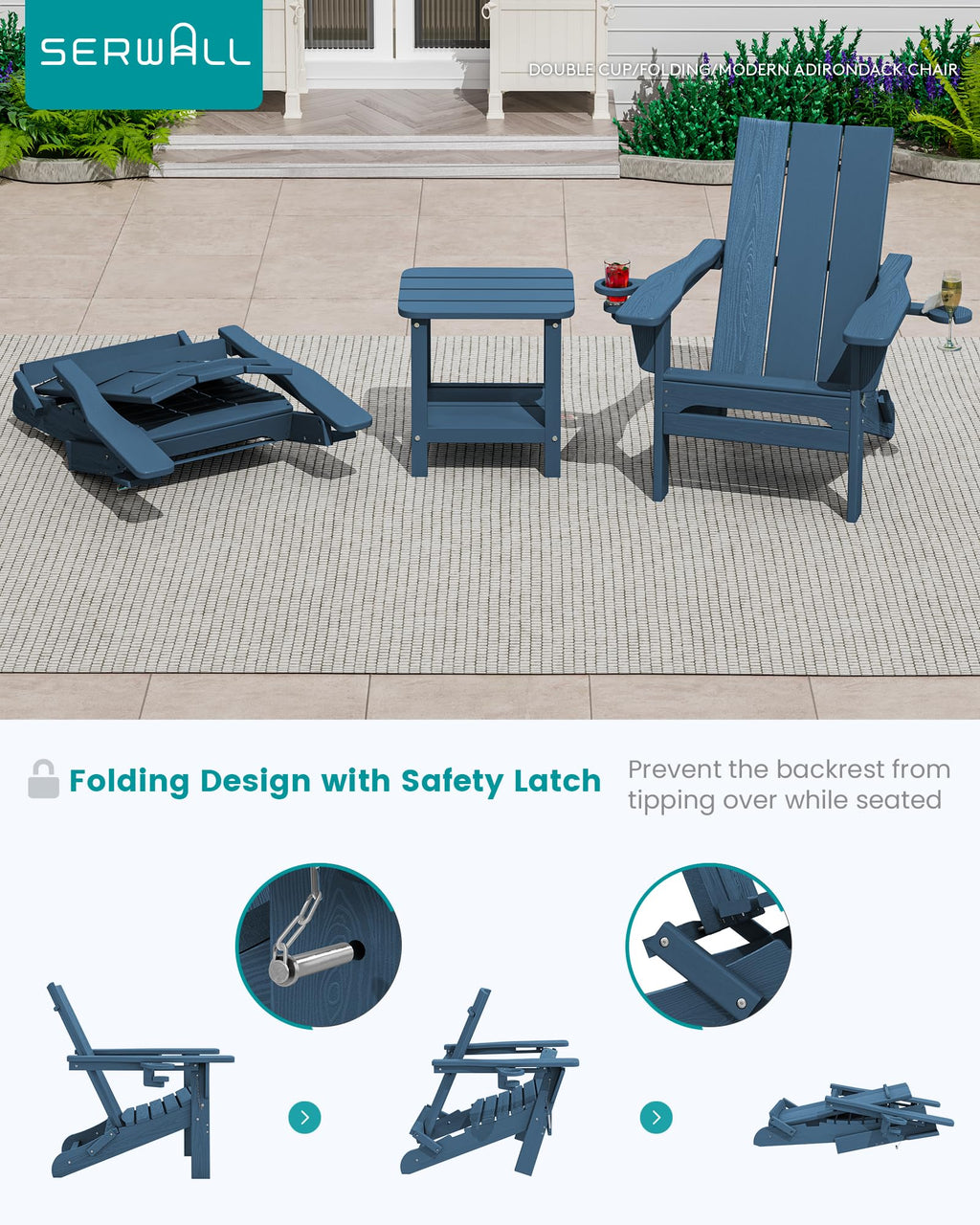 Blue Folding Adirondack Chairs Set of 6 Y126
