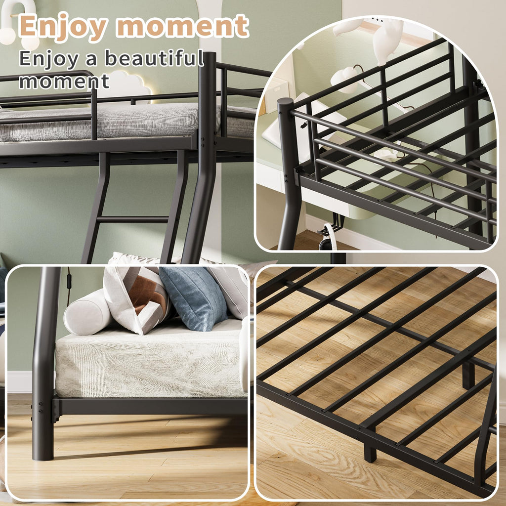 Twin Over Full Size Bunk Bed with Guardrail & Ladder Z827