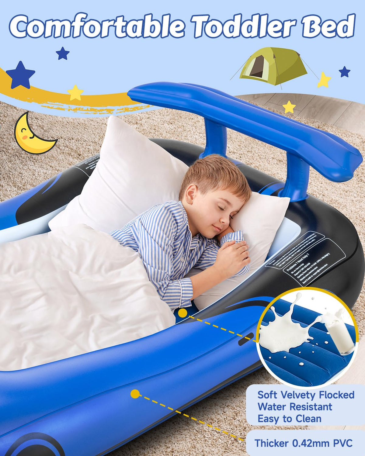 Inflatable Toddler Travel Bed with Safety Bumpers & Auto Pump P873