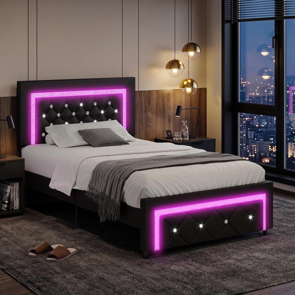 Twin Bed Frame with LED Lights M144
