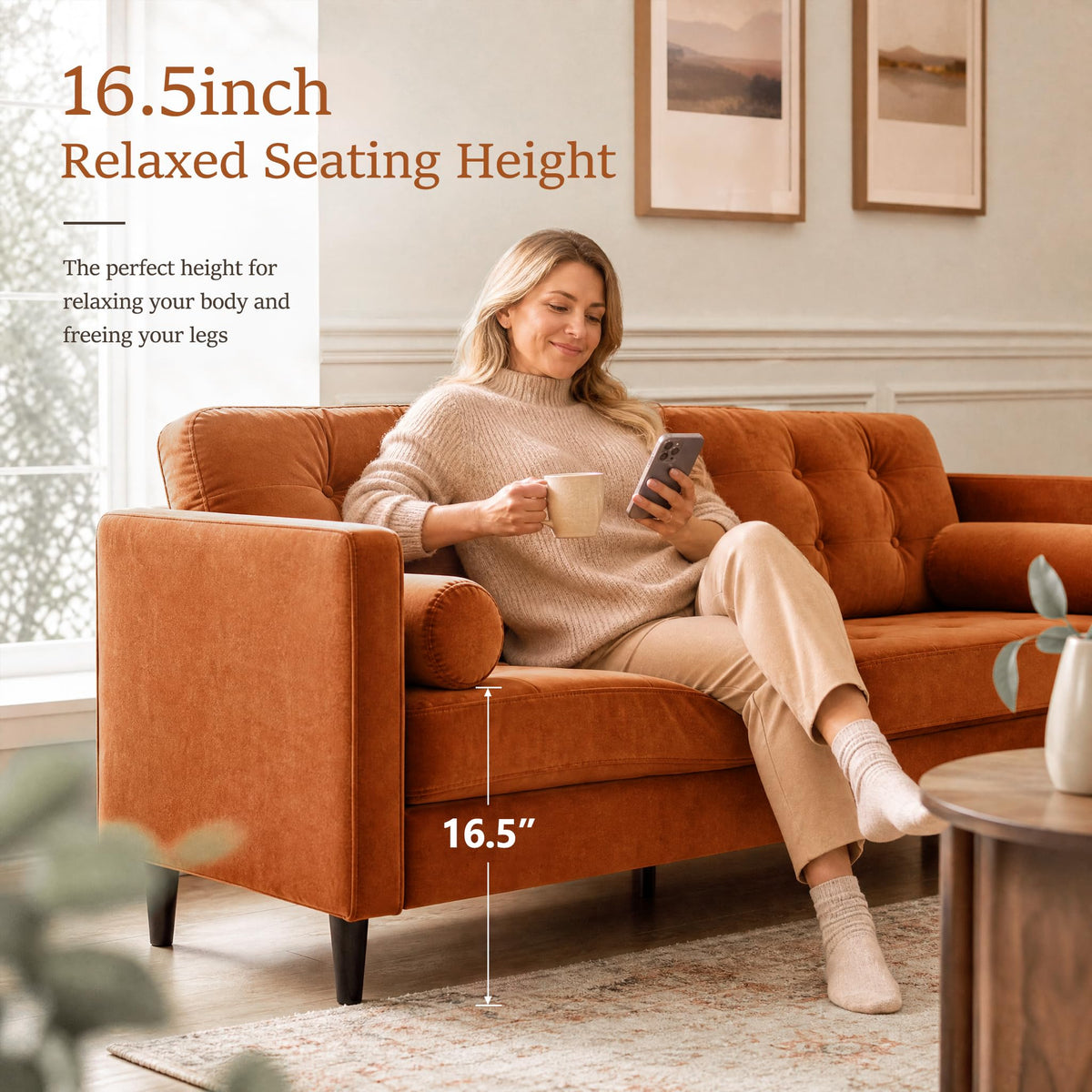 80" Velvet Sofa with Solid Wood Legs Z75651