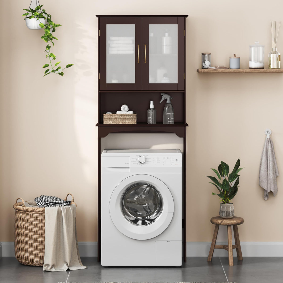 Over the Toilet Storage Cabinet with Glass Doors B43402