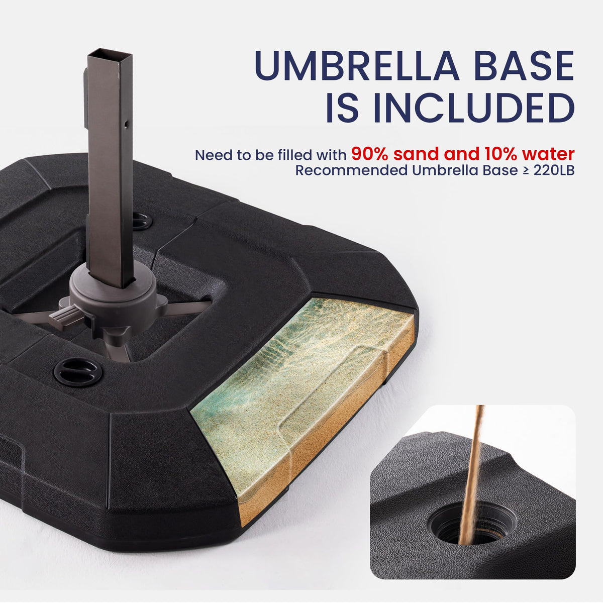 10x10 FT Cantilever Patio Umbrella with Base & LED C9818