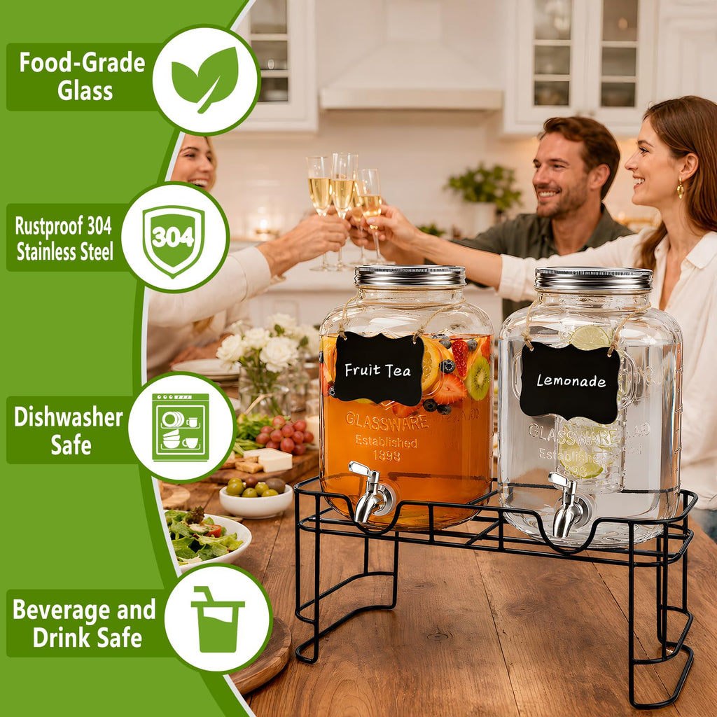 2 Pack 1.5 Gallon Glass Drink Dispenser with Spout O9901