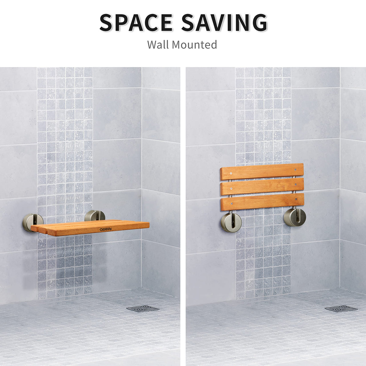 20" Teak Folding Shower Seat Wall Mount M7661