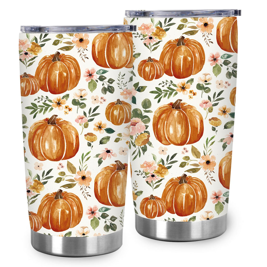 20 Oz Floral Pumpkin Tumbler with Lid Straw Y1429