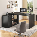 Black L Shaped Corner Desk with Storage Drawers R901