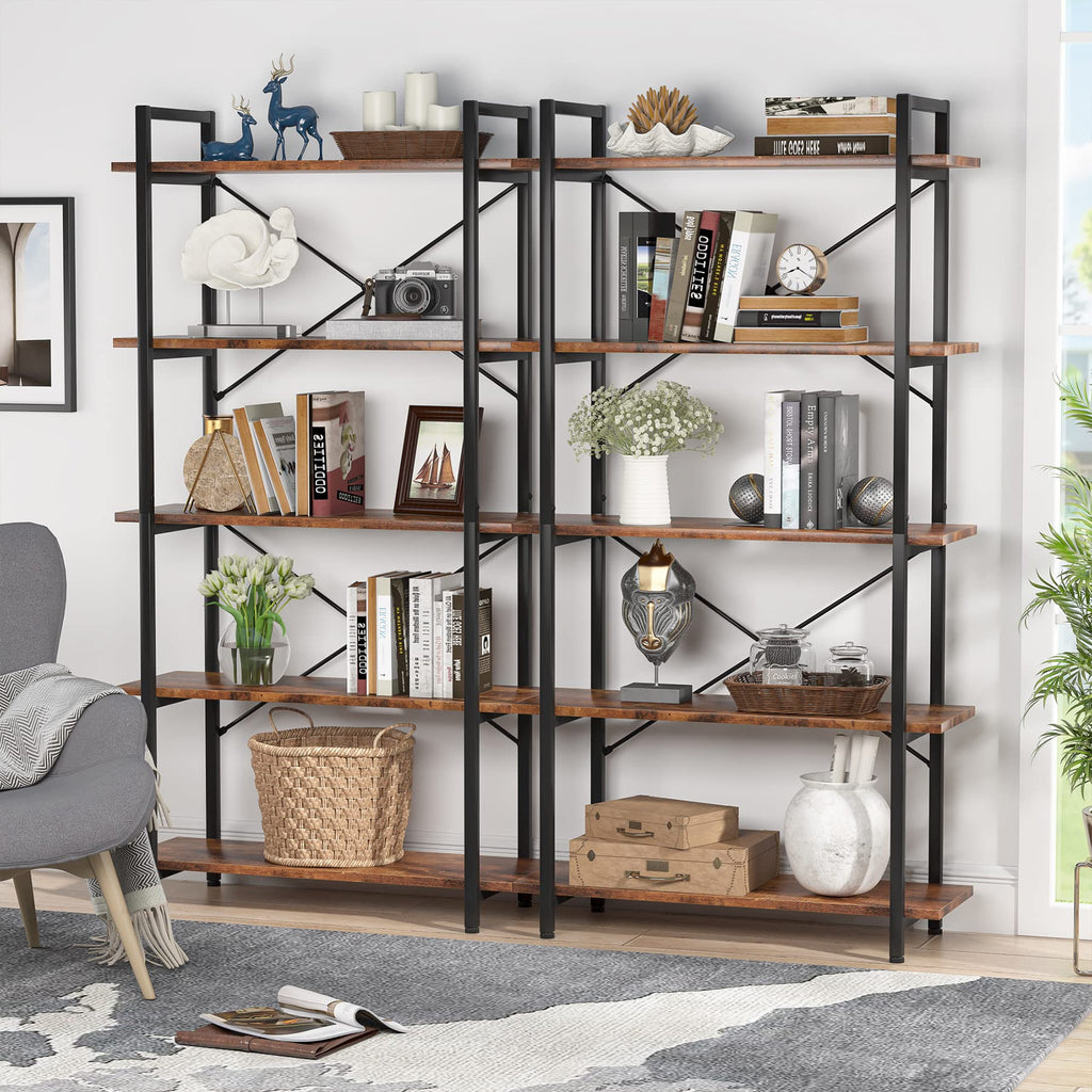 5 Tier Industrial Bookshelf with Metal Frame R5187