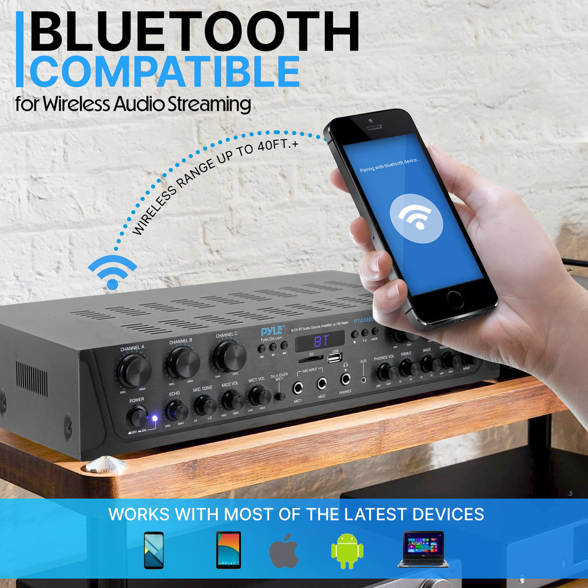 6 Channel 600 Watt Bluetooth Home Audio Amplifier F8973