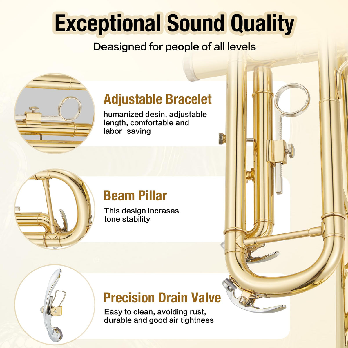 Brass Standard Trumpets with Bag, Mouthpiece, Strap, Gloves, Cleaning Cloth, Trumpet Oil X606560