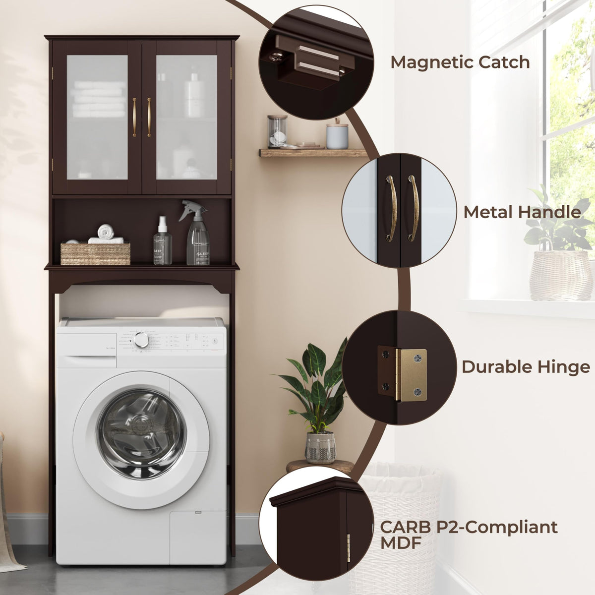 Over the Toilet Storage Cabinet with Glass Doors B43402