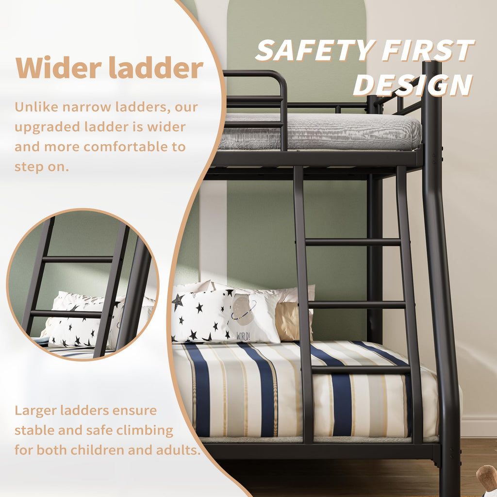 Twin Over Full Size Bunk Bed with Guardrail & Ladder Z827