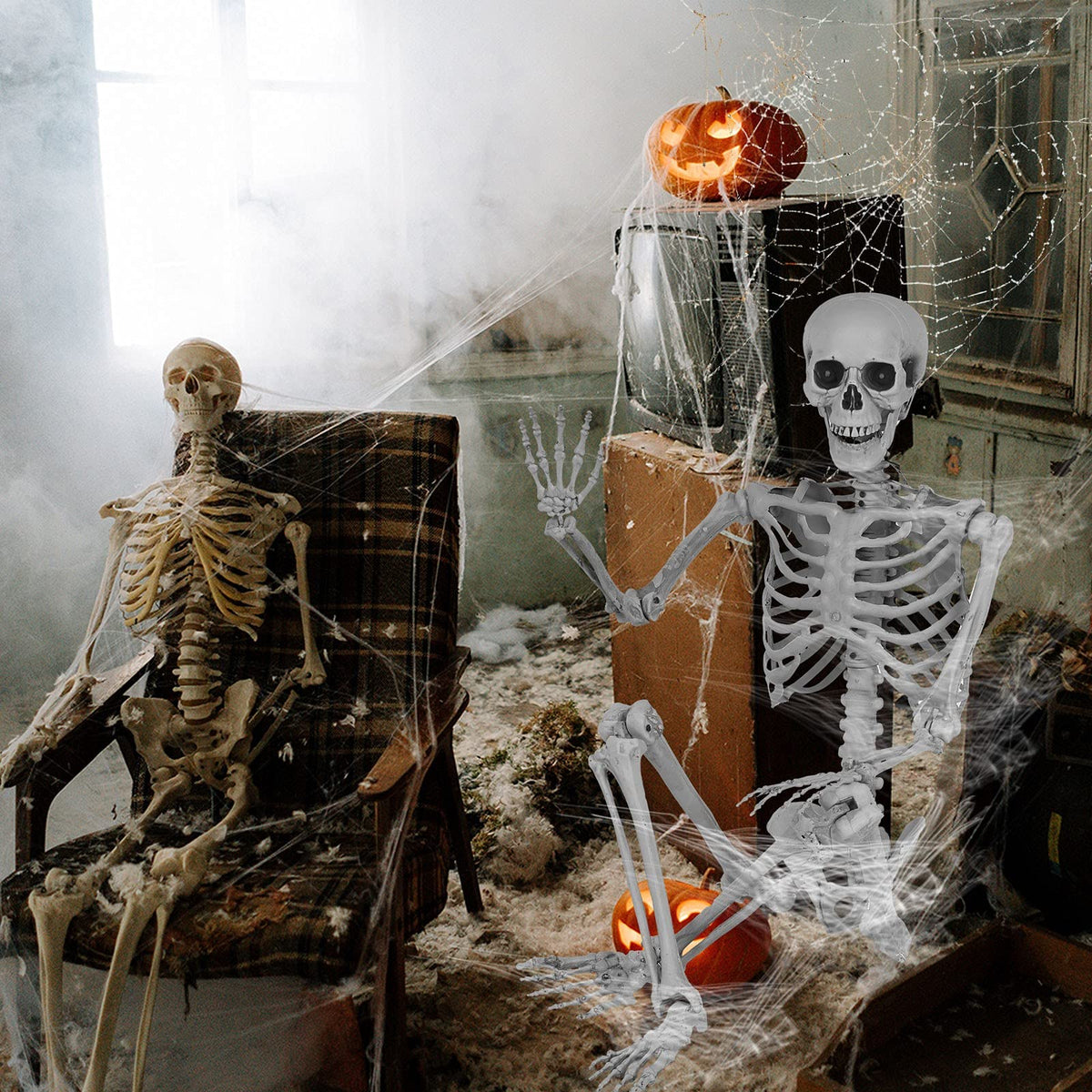 5.4 Ft Lighted Life Size Plastic Skeleton with Movable Joint Q6029