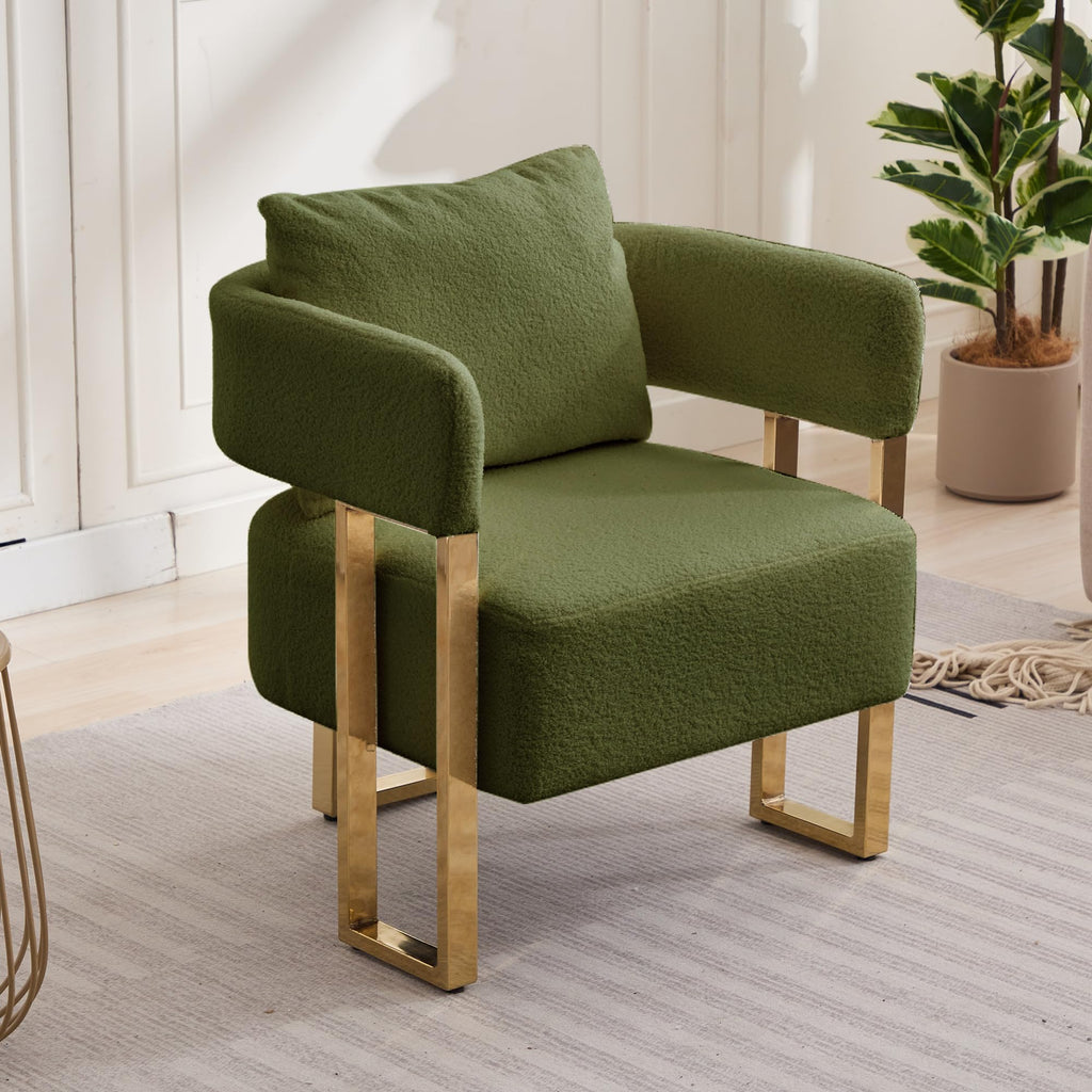 Green Teddy Upholstered Arm Chairs Set of 2 with Metal Legs R78108