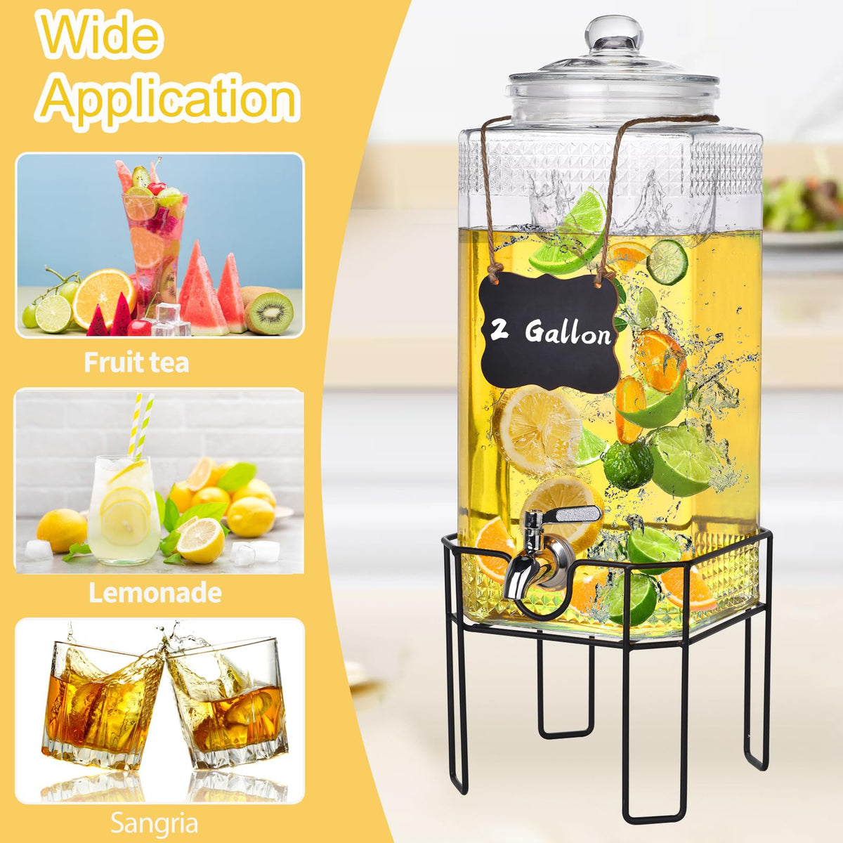 2 Gallon Glass Drink Dispenser with Stand and Glass Lid Y403398