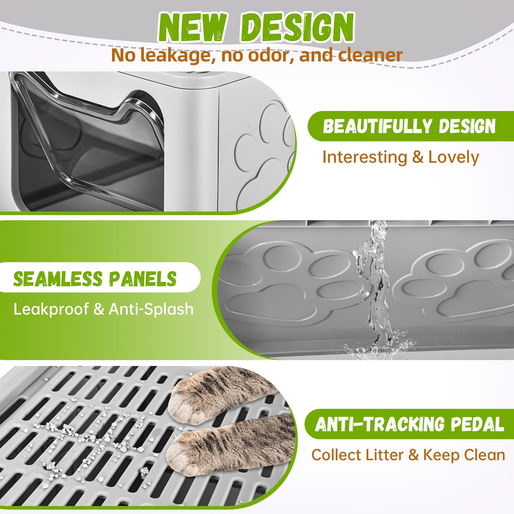 Covered Cat Litter Box, Extra Large Drawer Design with Dual Entry,Pale Grey Y418983
