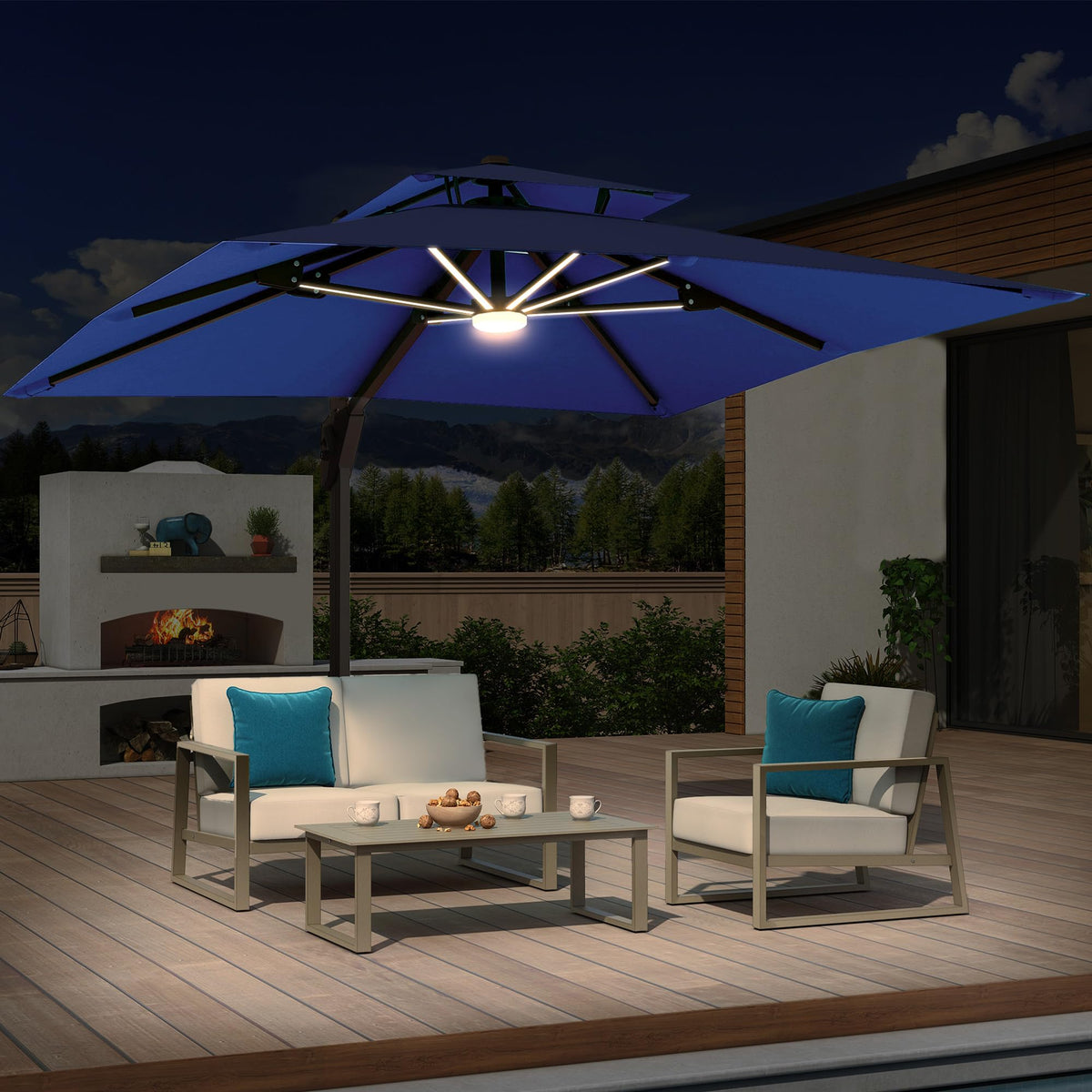 10x10 FT Cantilever Patio Umbrella with Base & LED C9818