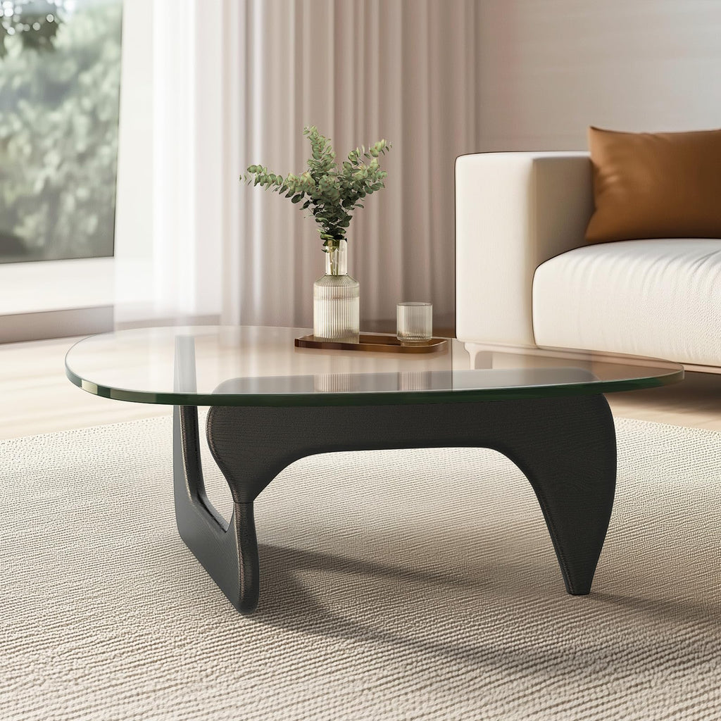 Clear Glass Coffee Table with Solid Wood Base Y282339