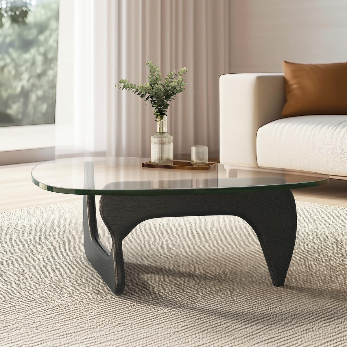 Clear Glass Coffee Table with Solid Wood Base Y282339