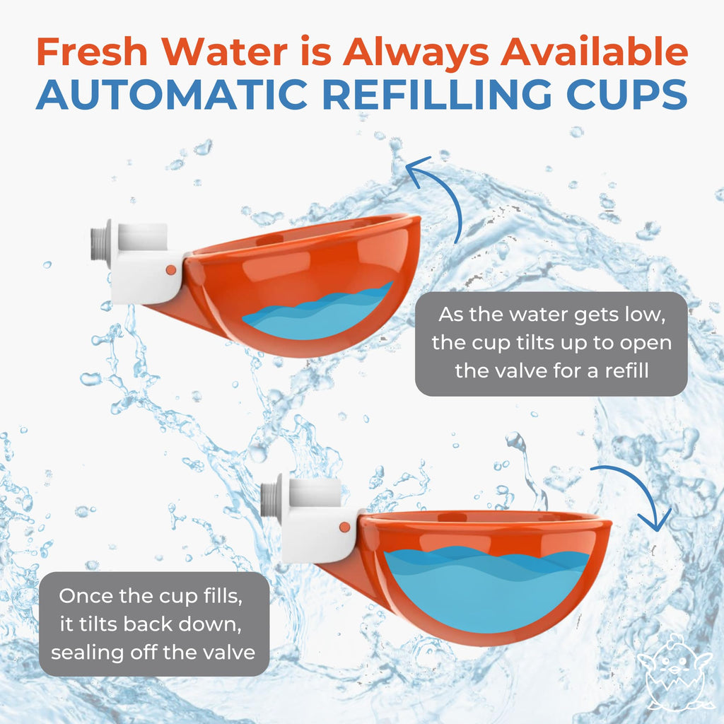 Large Automatic Chicken Waterer Cups with 1/2" PVC Tee Fittings 5-Pack Q2718