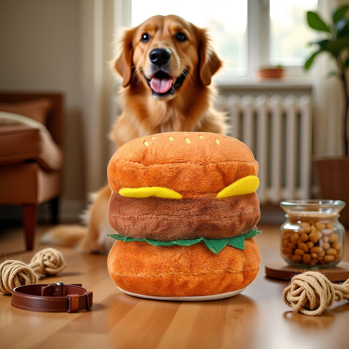Hamburger Shape Dog Plush Squeaky Toy K4070
