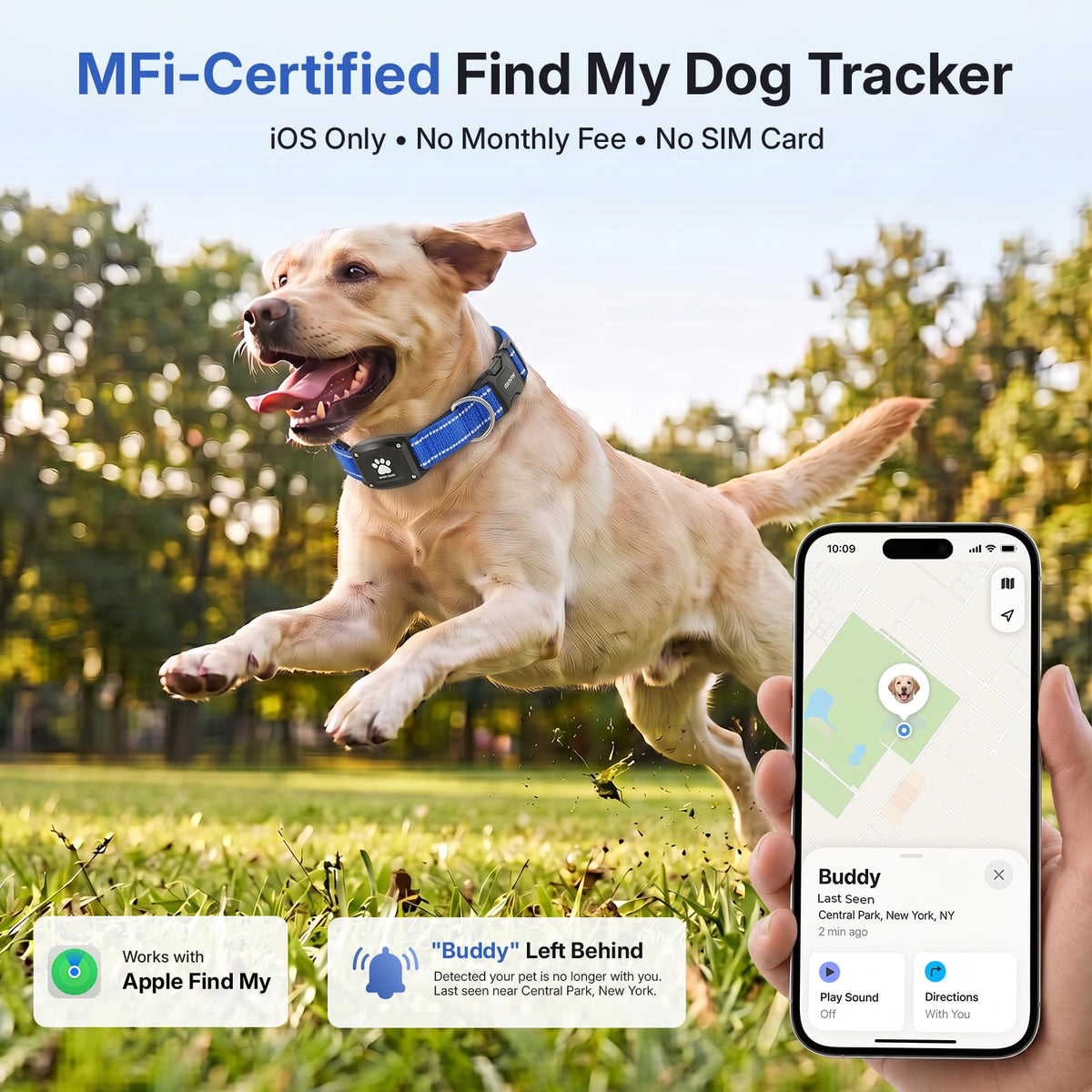 GPS Dog Collar with Tracker, Waterproof, Blue, L E5746