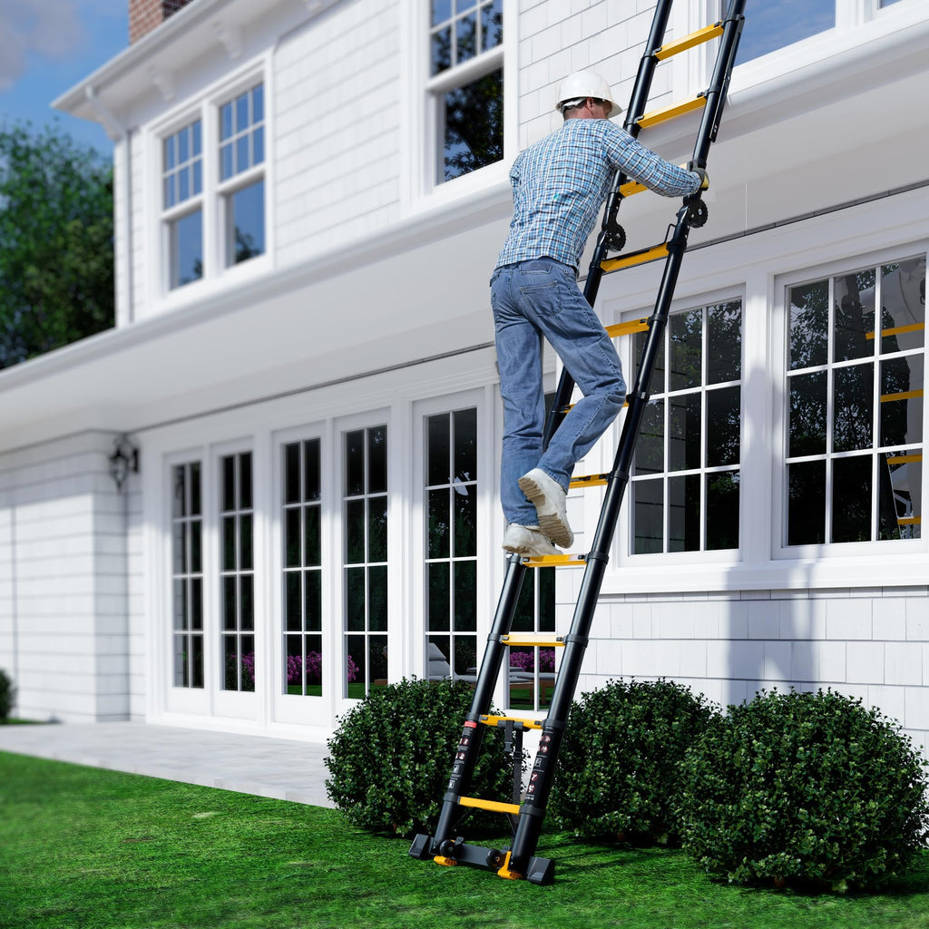 Telescoping Ladder 16.5 FT A Frame 330 lbs Capacity Yellow D59641