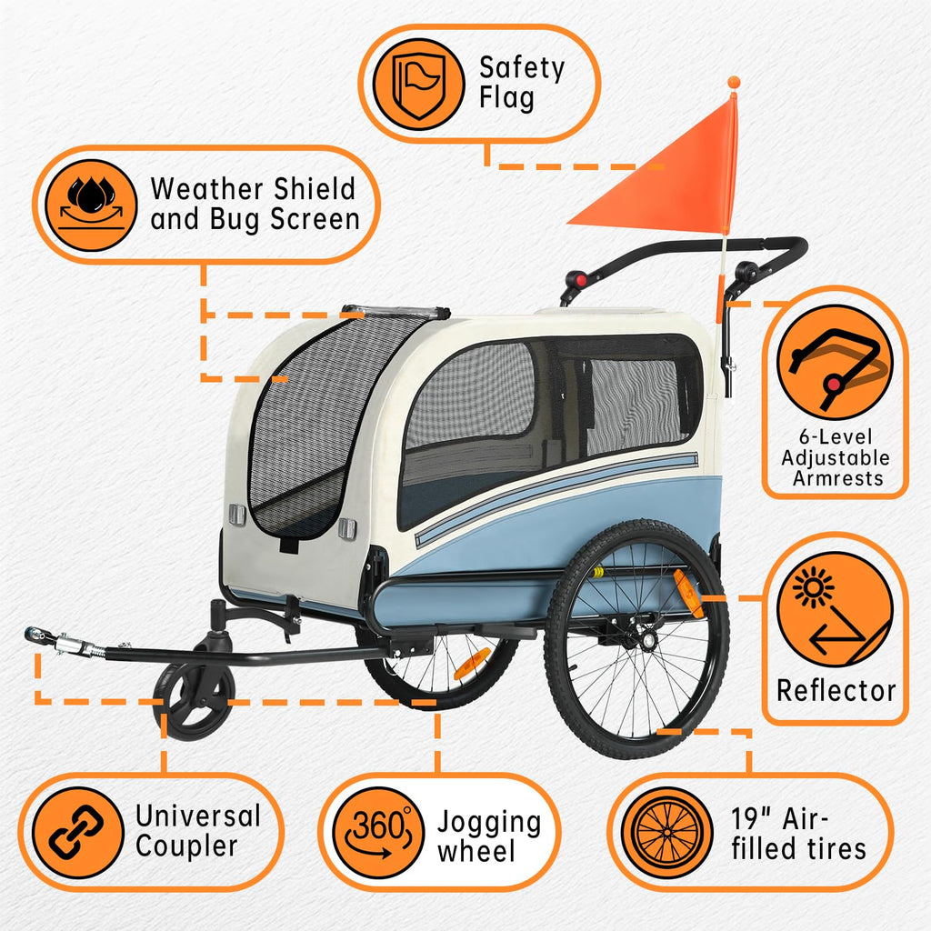 Dog Bike Trailer, 2-in-1 Pet Stroller Cart Bicycle Carrier, Folding with Quick Release Wheels V91084
