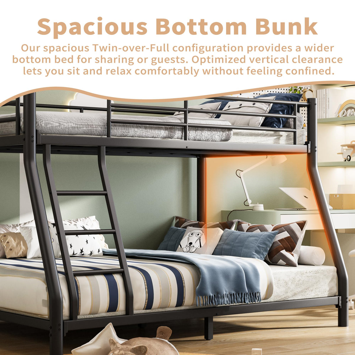 Twin Over Full Size Bunk Bed with Guardrail & Ladder Z827