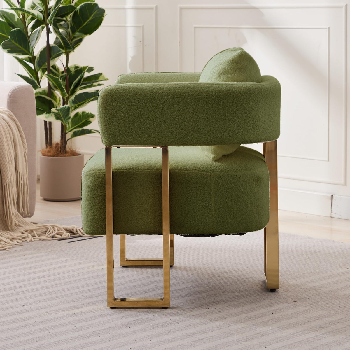 Green Teddy Upholstered Arm Chairs Set of 2 with Metal Legs R78108