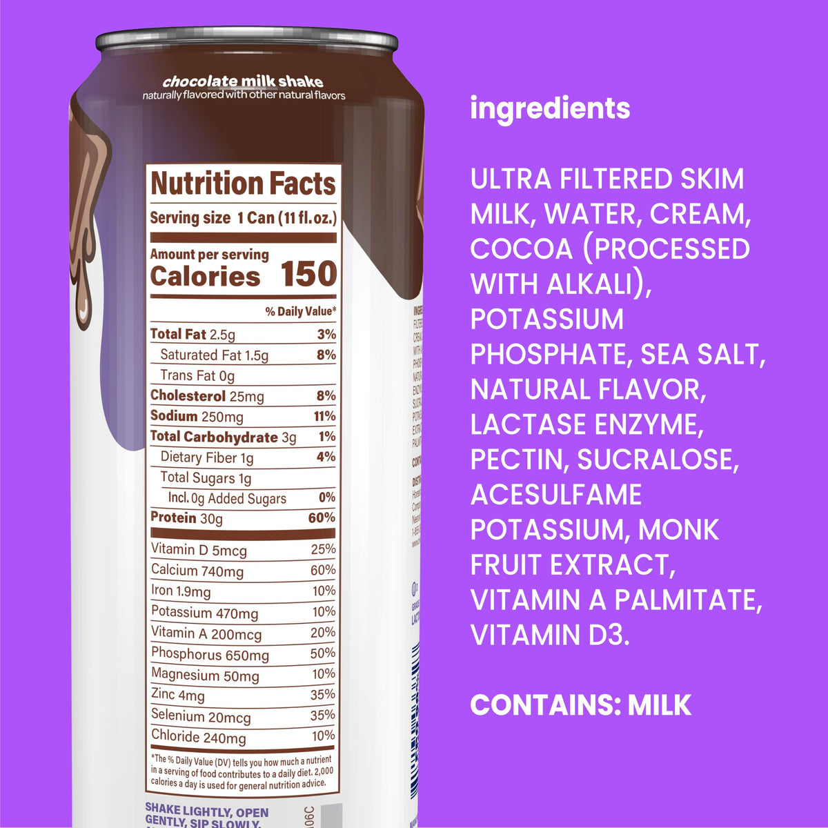 30g Protein Chocolate Lactose Free Milk Shake 12 Cans A875