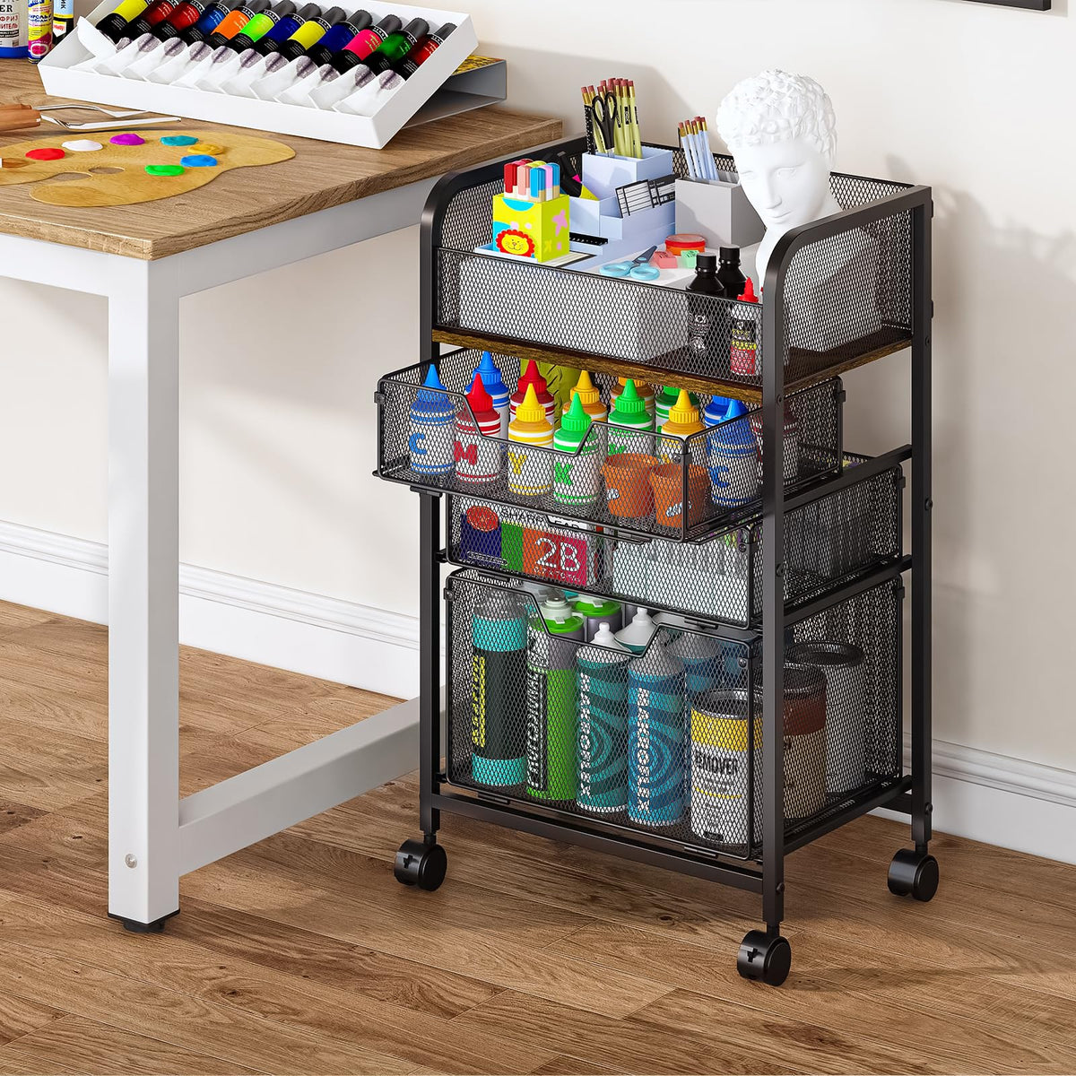 4-Tier Rolling Utility Cart with 3 Drawers T297
