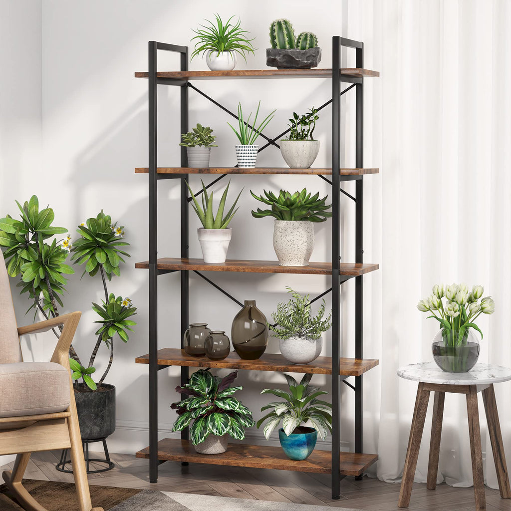 5 Tier Industrial Bookshelf with Metal Frame R5187