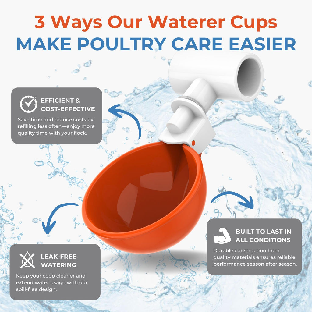 Large Automatic Chicken Waterer Cups with 1/2" PVC Tee Fittings 5-Pack Q2718