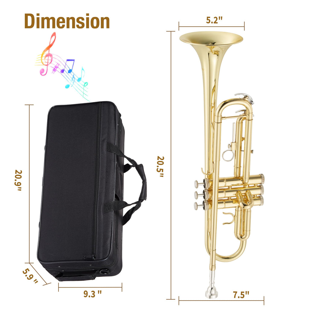 Brass Standard Trumpets with Bag, Mouthpiece, Strap, Gloves, Cleaning Cloth, Trumpet Oil X606560