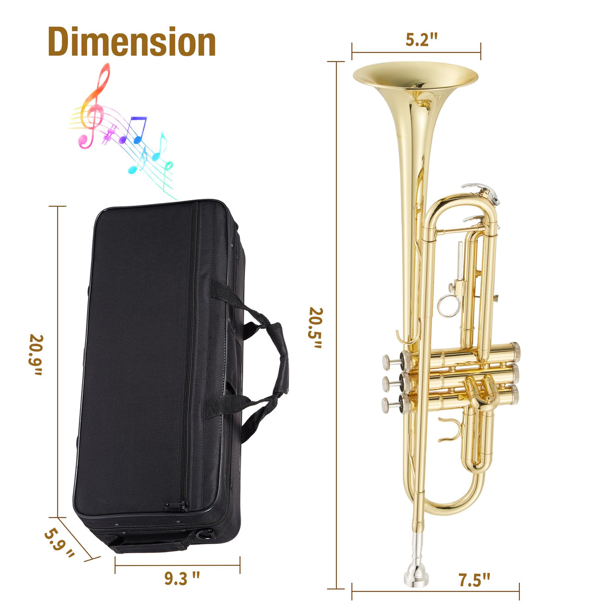 Brass Standard Trumpets with Bag, Mouthpiece, Strap, Gloves, Cleaning Cloth, Trumpet Oil X606560